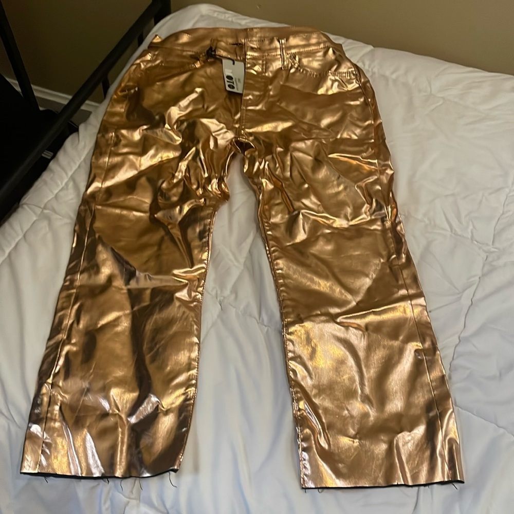 Top shop Dree cropped kick flare metallic pants (gold/rose gold)